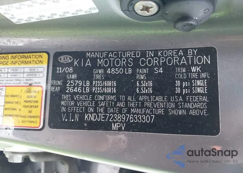 2009 Kia Sportage Ex V6 from USA, damaged, VIN KNDJE723897633307